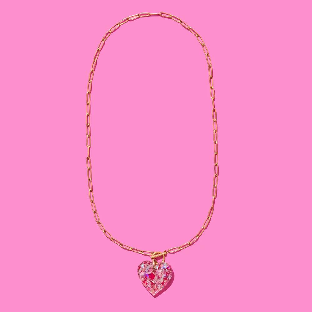 Paperclip Chain Heart Pendant - Pink Confetti