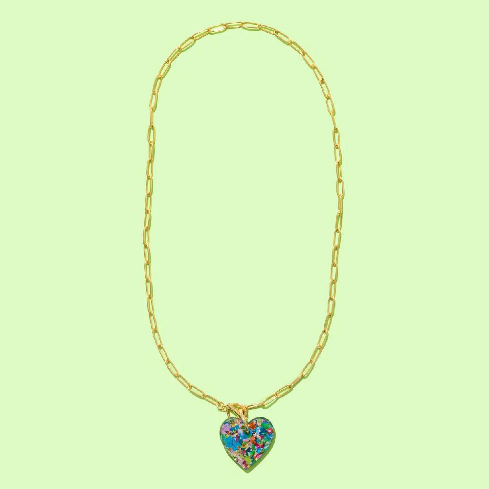 Paperclip Chain Heart Pendant - Colorful Confetti