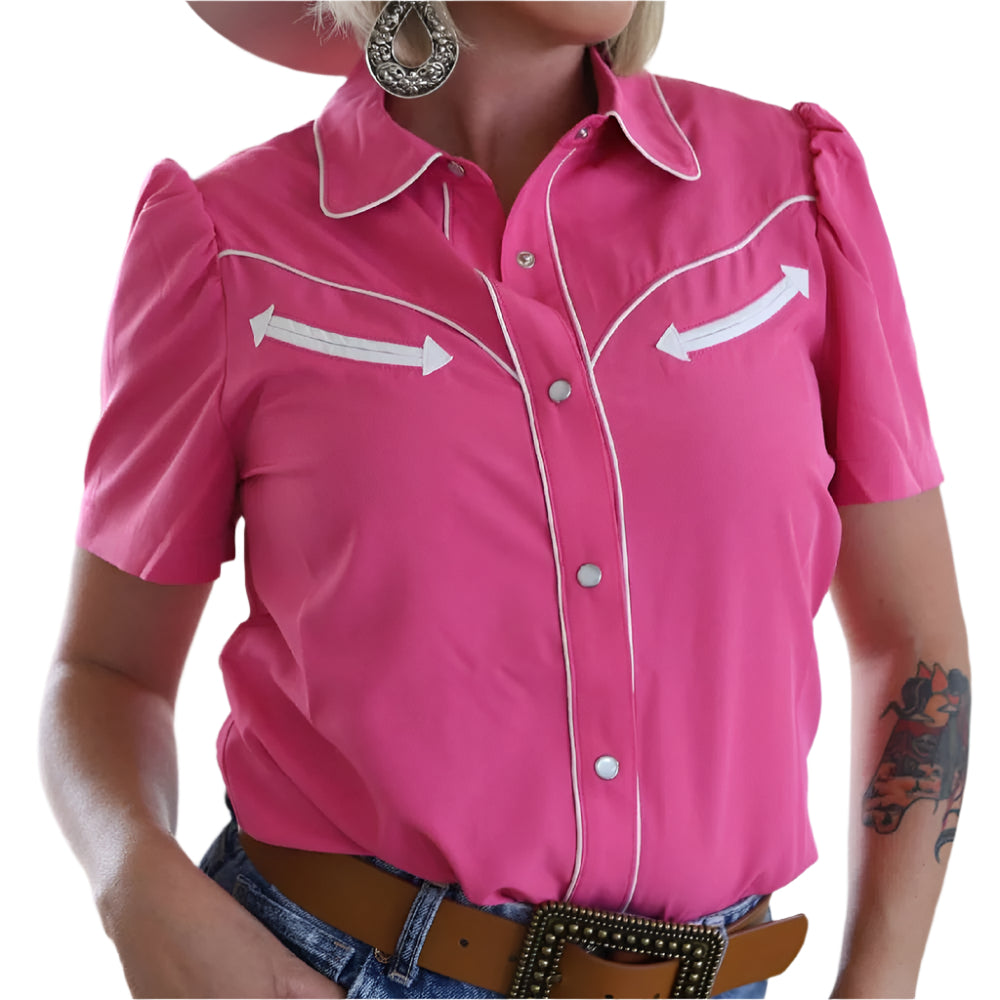 Howdy Hanny Arrow Pearl Snap Shirt - Pink/Ivory