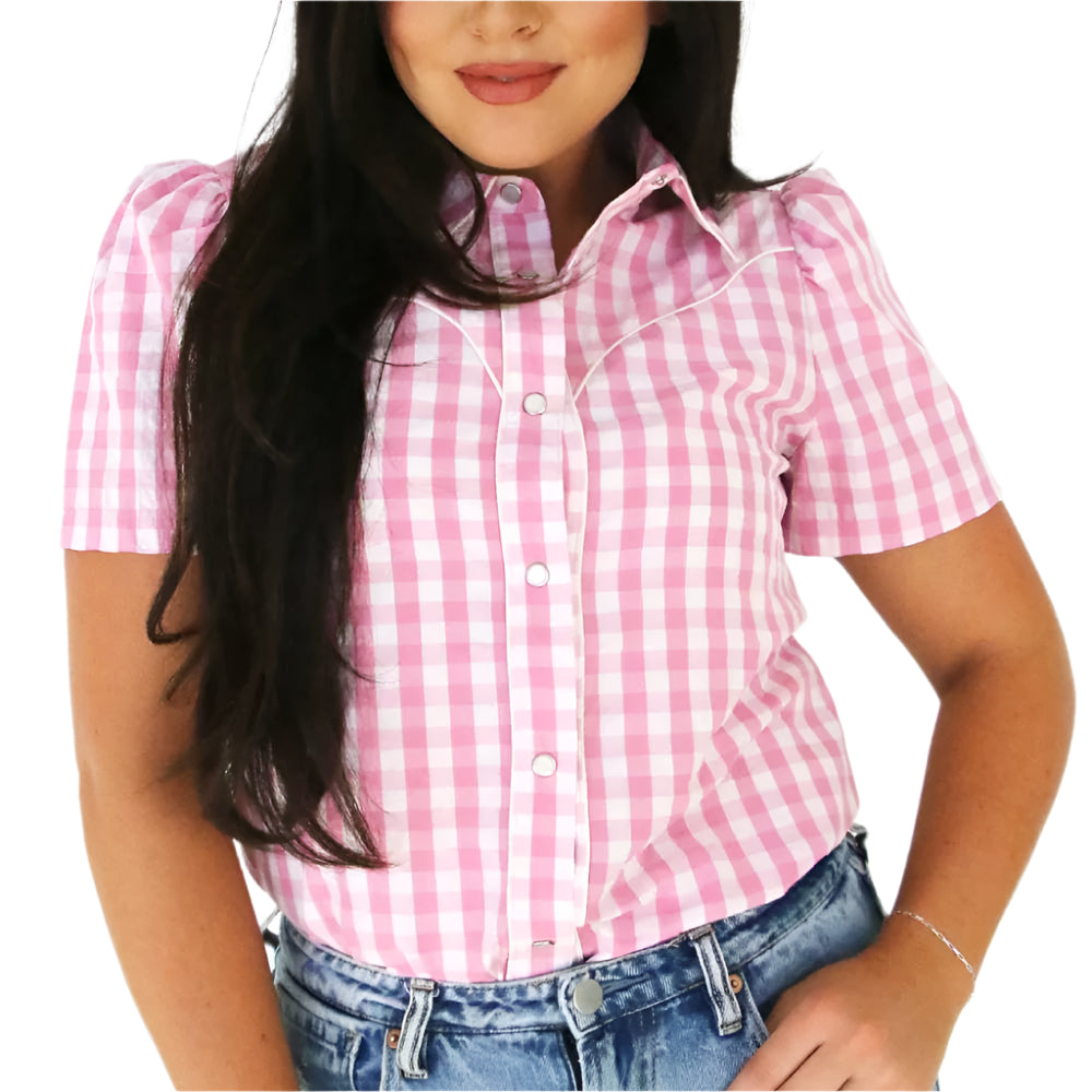 Howdy Hanny Gingham Pearl Snap Shirt - Pink