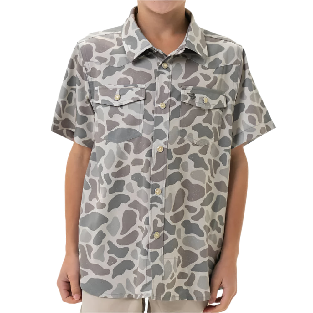 Burlebo Boy's Performance Western Shirt - Classic Deer Camo