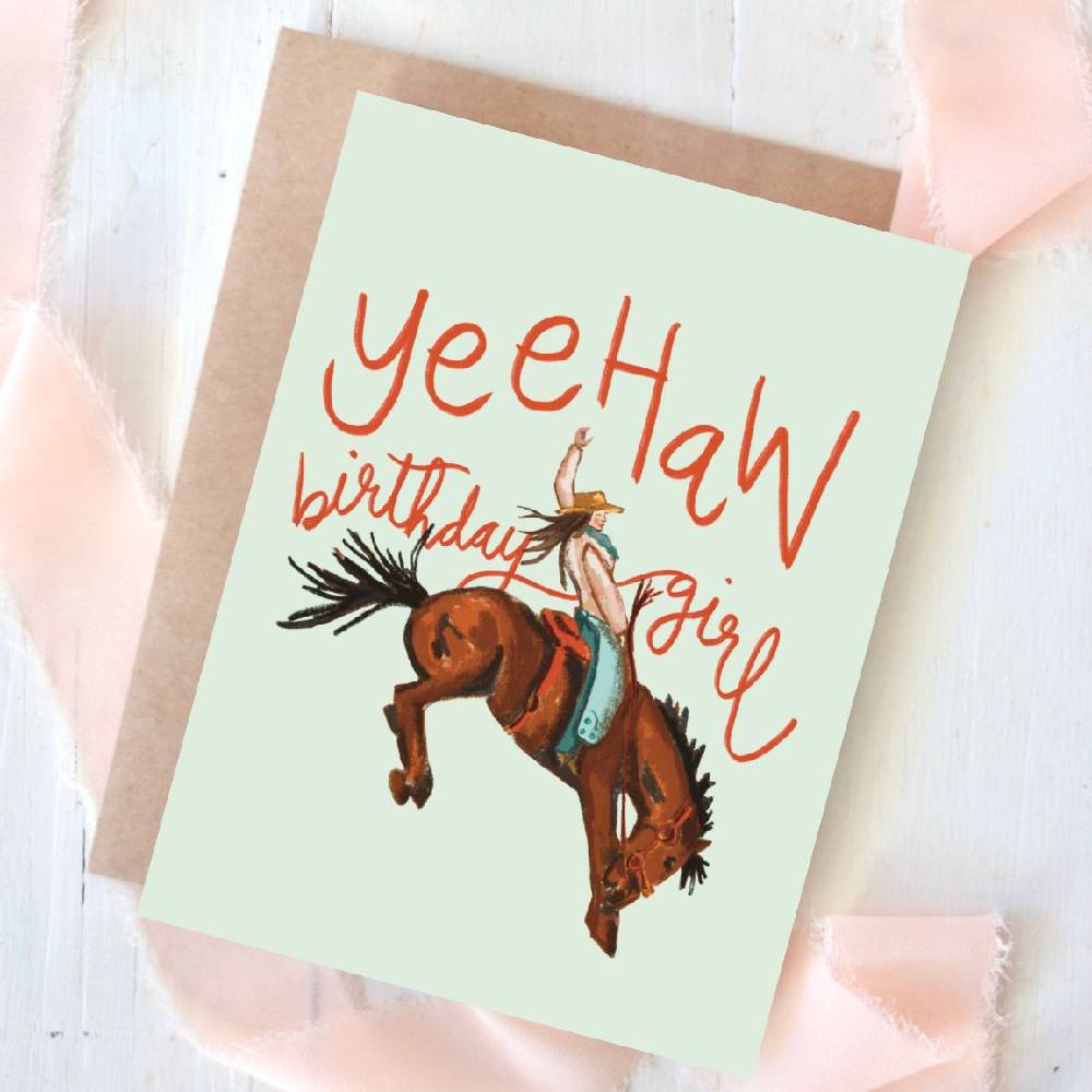 Bucking Bronco Yeehaw Birthday Girl Card