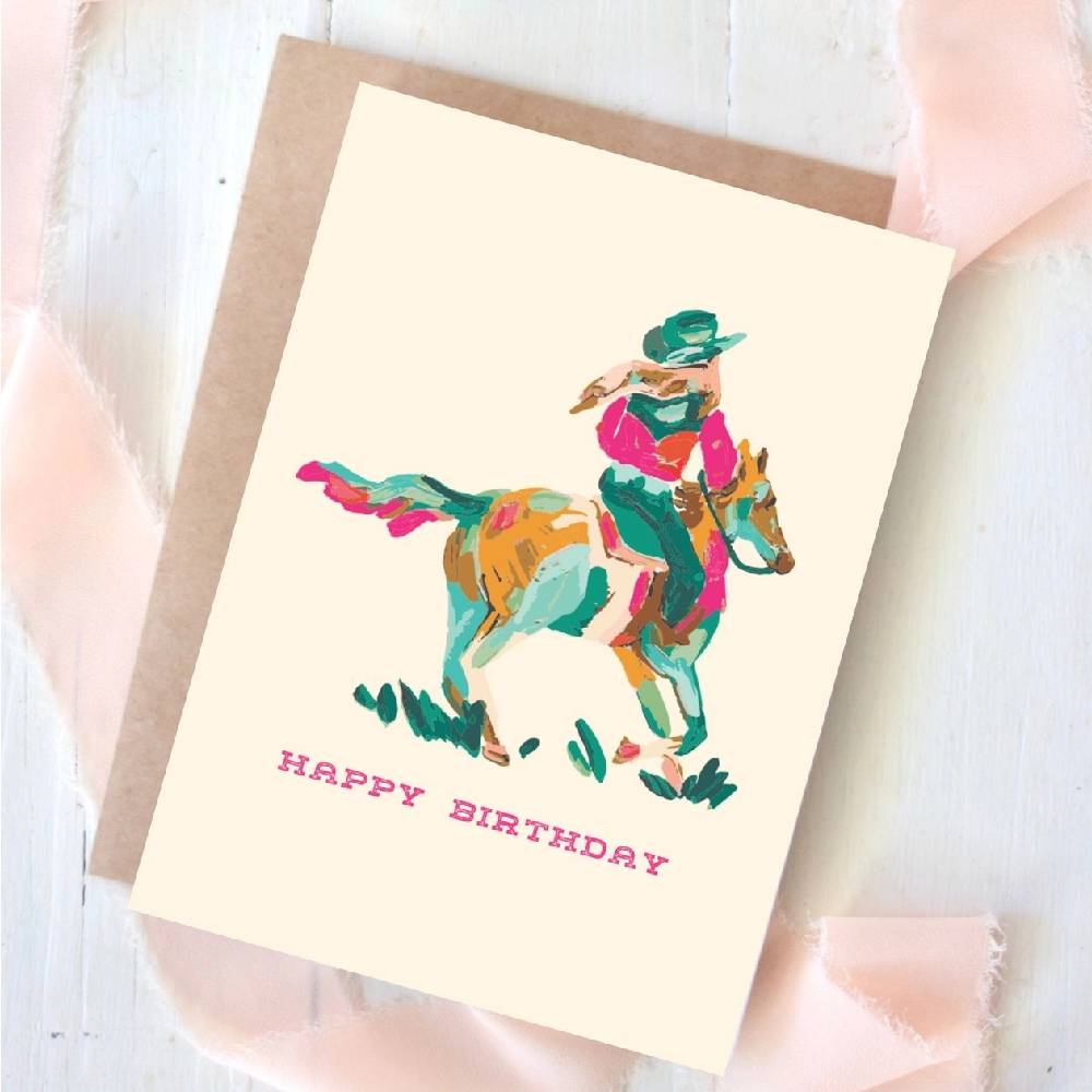 Happy Birthday Painted Cowgirl Card