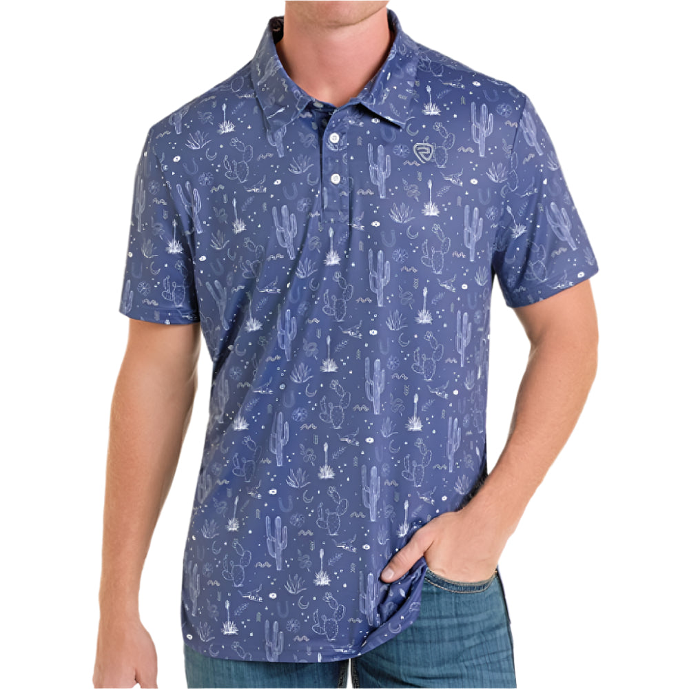 Rock & Roll Denim Men's Cactus Printed Polo Shirt