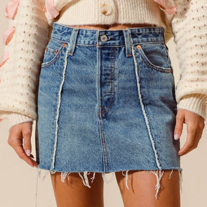 Frayed Hem Denim Mini Skirt