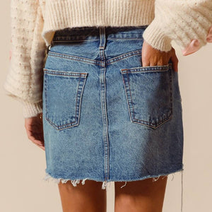 Frayed Hem Denim Mini Skirt