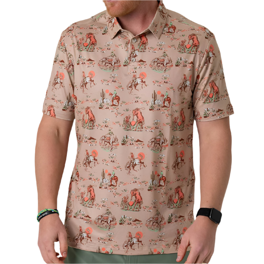 Burlebo Performance Polo Shirt - Cowboy Up Khaki MEN - Clothing - Shirts - Short Sleeve Burlebo