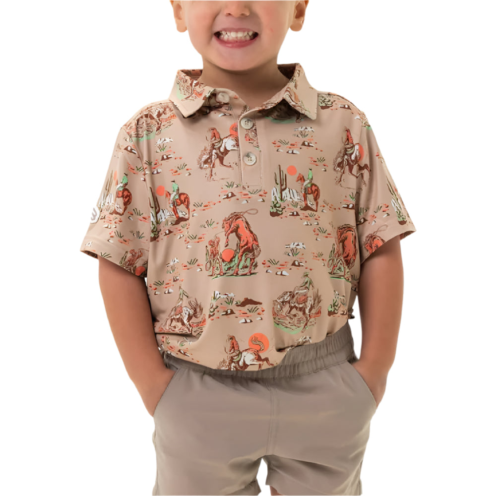 Burlebo Boy's Performance Polo Shirt - Cowboy Up Khaki KIDS - Boys - Clothing - Shirts - Short Sleeve Shirts Burlebo