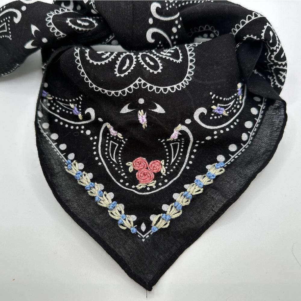 Black Floral Embroidered Bandana WOMEN - Accessories - Scarves & Wraps Little Lamb Designs