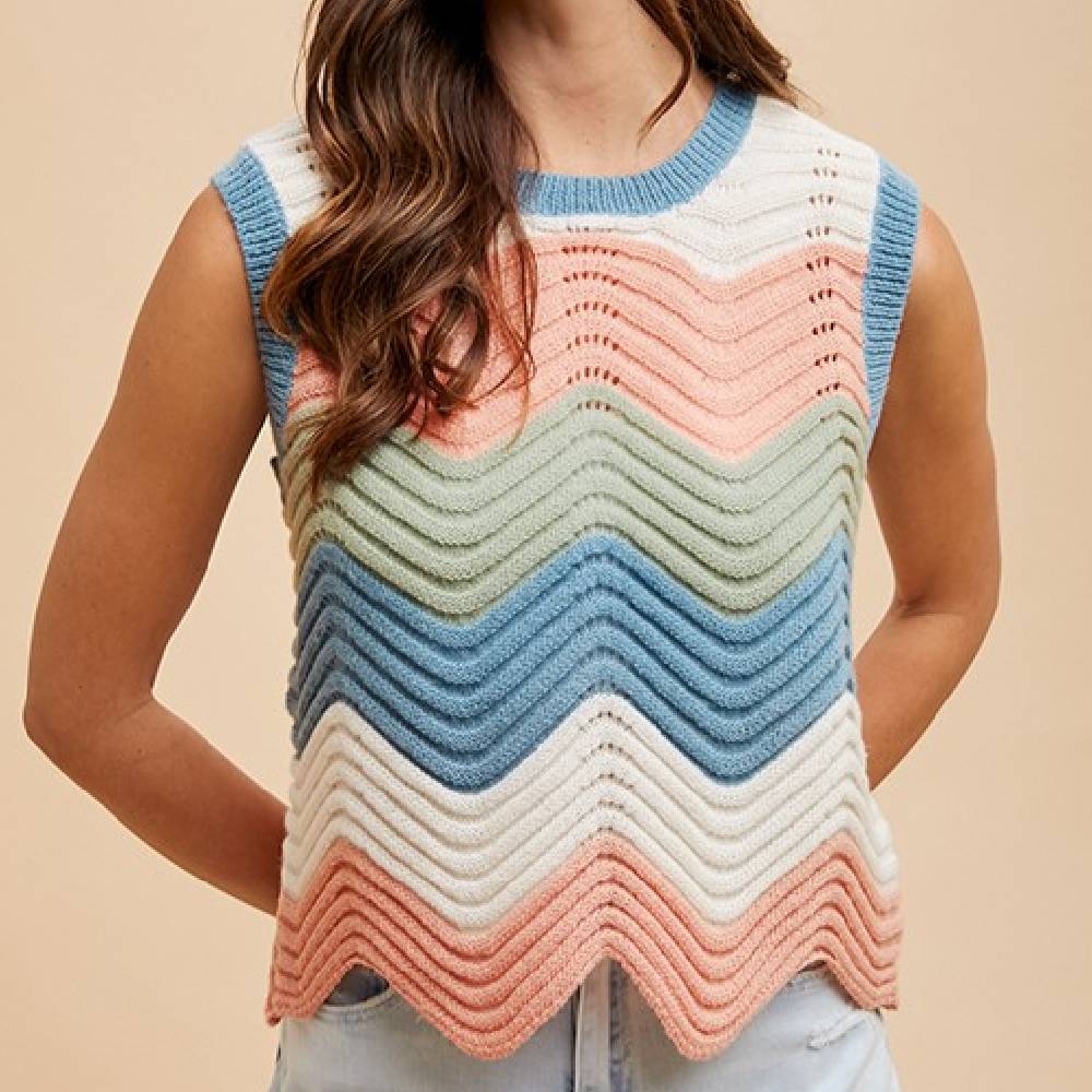 Multi Waive Pointelle Sweater Tank Top