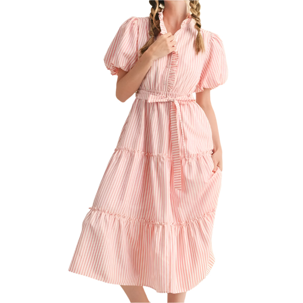 Striped Ruffled Midi Dress WOMEN - Clothing - Dresses En Merci