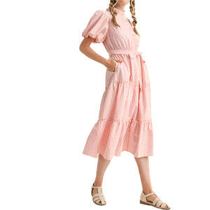 Striped Ruffled Midi Dress WOMEN - Clothing - Dresses En Merci
