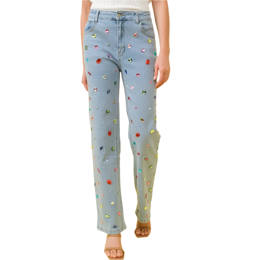 Mid Rise Rainbow Jewel Embellished Jean WOMEN - Clothing - Jeans Blue B