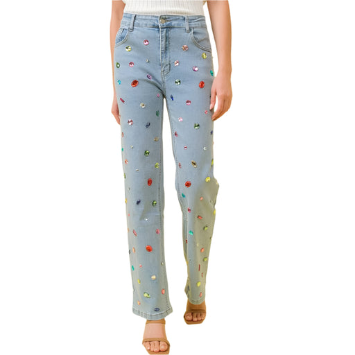 Mid Rise Rainbow Jewel Embellished Jean WOMEN - Clothing - Jeans Blue B