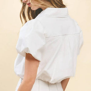 Bubble Sleeve Contrast Stitching Top WOMEN - Clothing - Tops - Short Sleeved TCEC