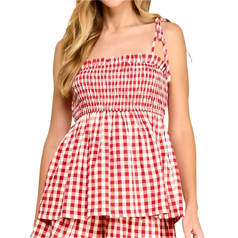 Gingham Smocked Top WOMEN - Clothing - Tops - Sleeveless TCEC