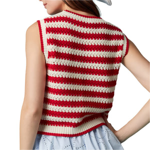 Striped Denim Lace Trim Top WOMEN - Clothing - Outerwear - Vests Peach Love California