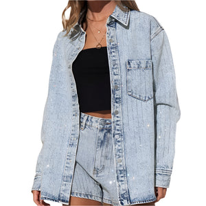 Sparkle Stone Stripe Denim Shirt Jacket WOMEN - Clothing - Tops - Long Sleeved Blue B