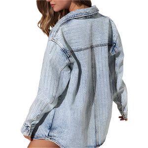 Sparkle Stone Stripe Denim Shirt Jacket WOMEN - Clothing - Tops - Long Sleeved Blue B