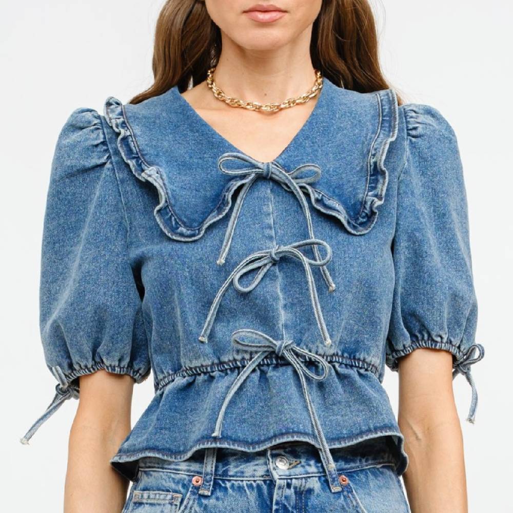 Bridget Ruffle Denim Top WOMEN - Clothing - Tops - Short Sleeved Sofie the Label