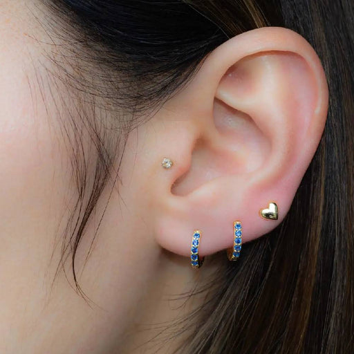 Sapphire and Gold Huggie Hoop Earrings WOMEN - Accessories - Jewelry - Earrings Sami Jewels