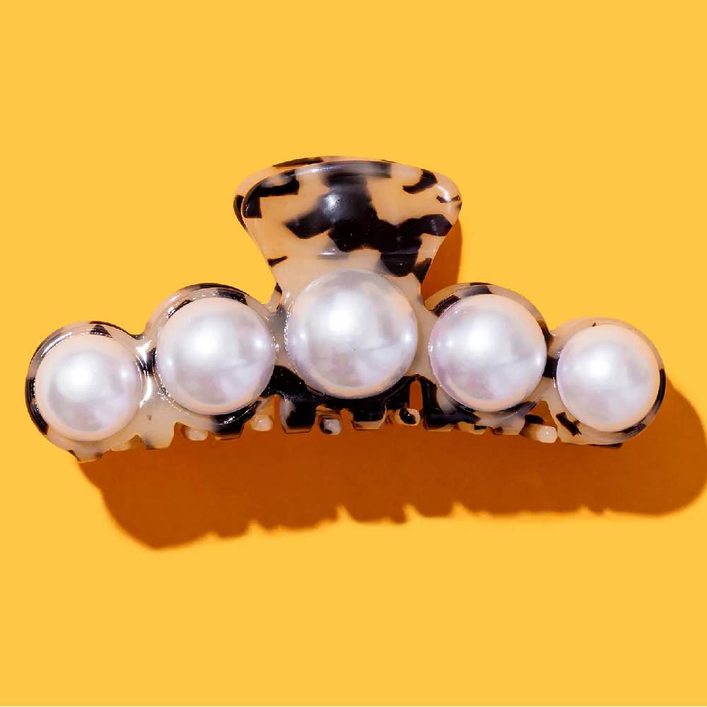 Large Claw Clip - Tortoise/Pearls