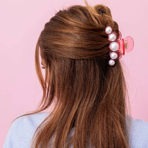 Large Hair Clip - Pink/Pearls