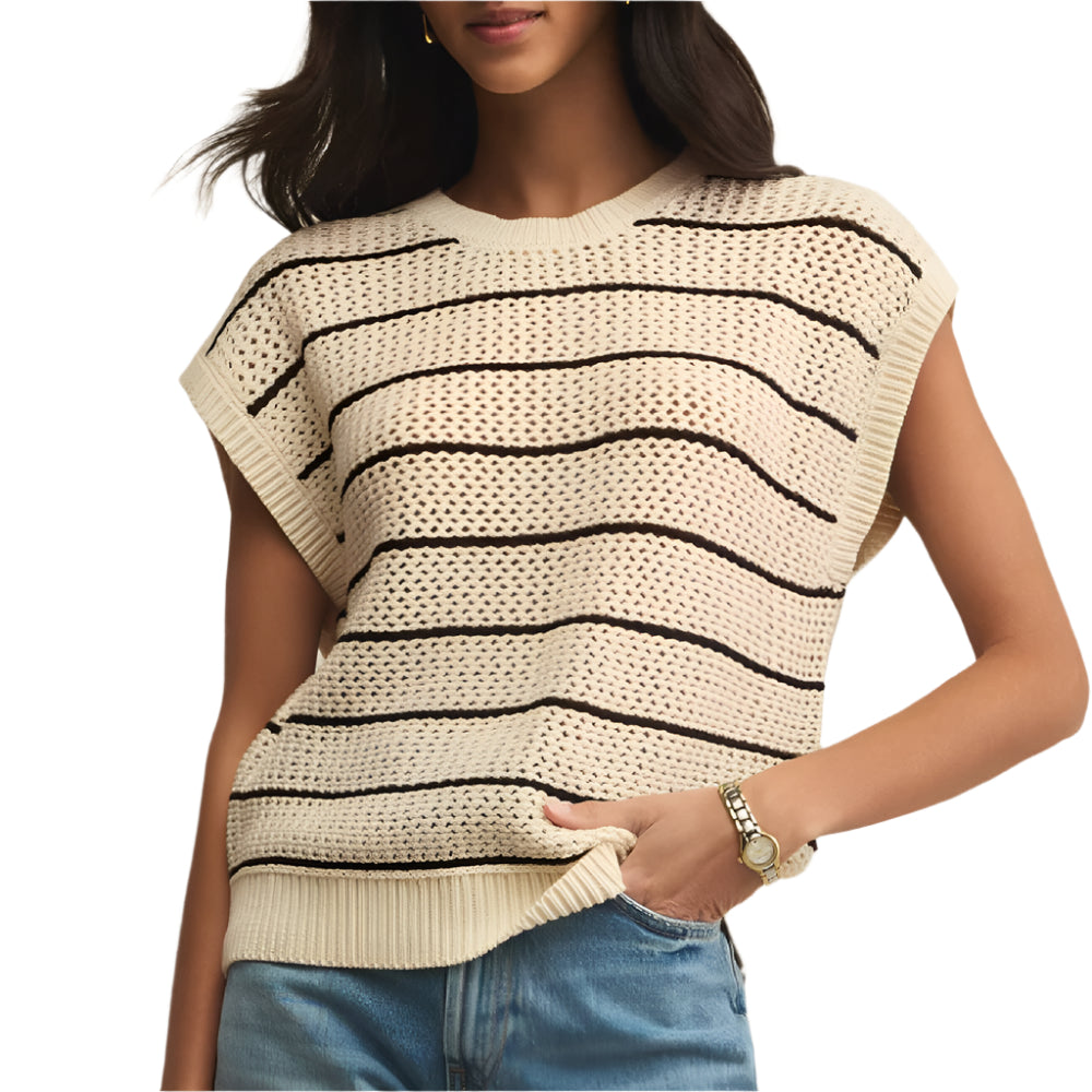 Ines Striped Crochet Sweater Top