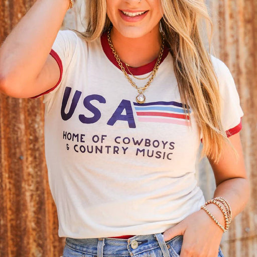 * USA Cowboy Country Music Tee - FINAL SALE WOMEN - Clothing - Tops - Short Sleeved Summer Tees