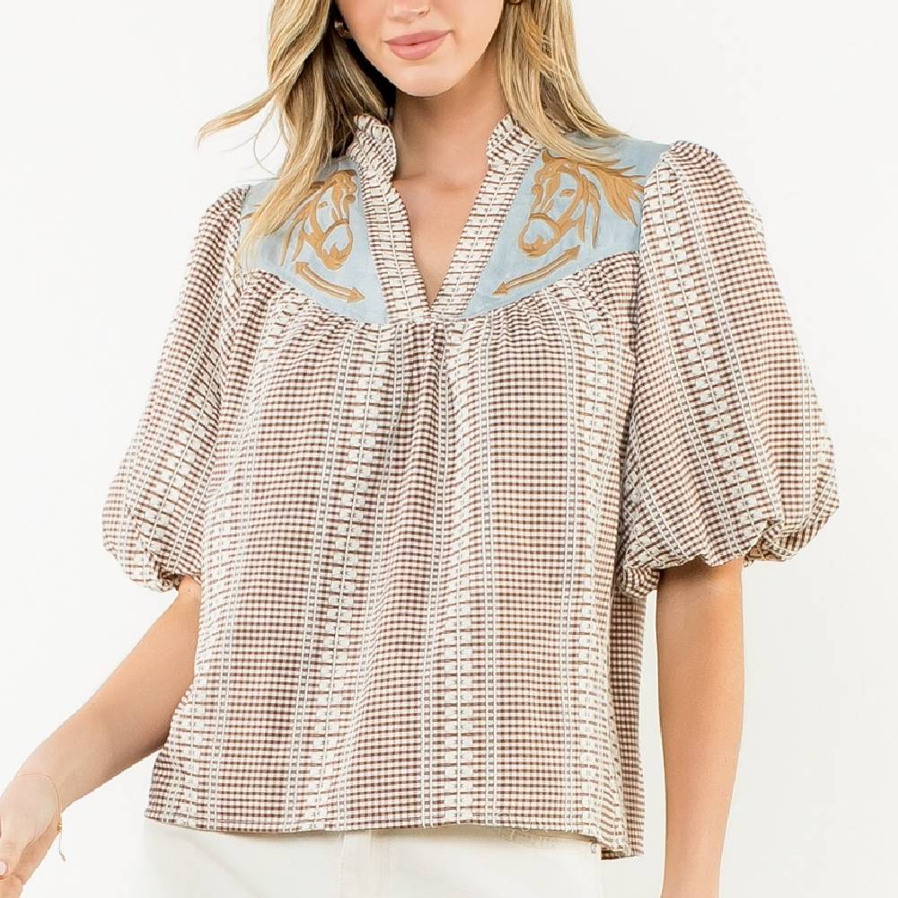 Puff Sleeve Gingham Top