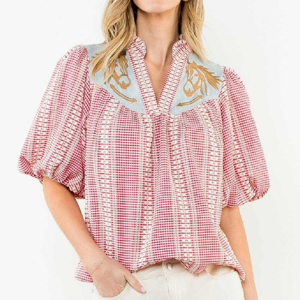 Puff Sleeve Gingham Top