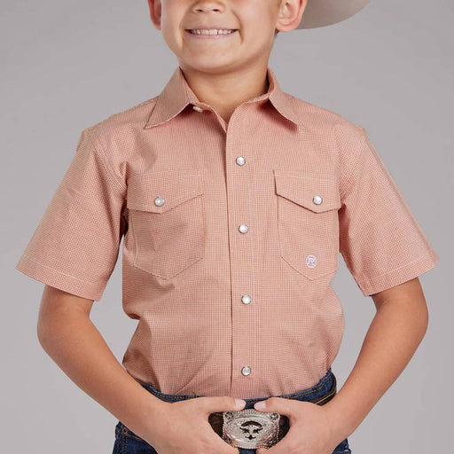 Roper Boy's Pearl Snap Mini-check Western Shirt KIDS - Boys - Clothing - Shirts - Short Sleeve Shirts Roper Apparel & Footwear