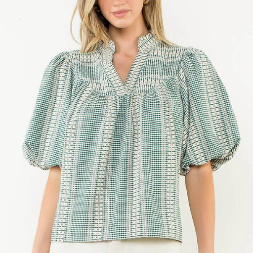 Puff Sleeve Gingham Top WOMEN - Clothing - Tops - Short Sleeved THML Clothing