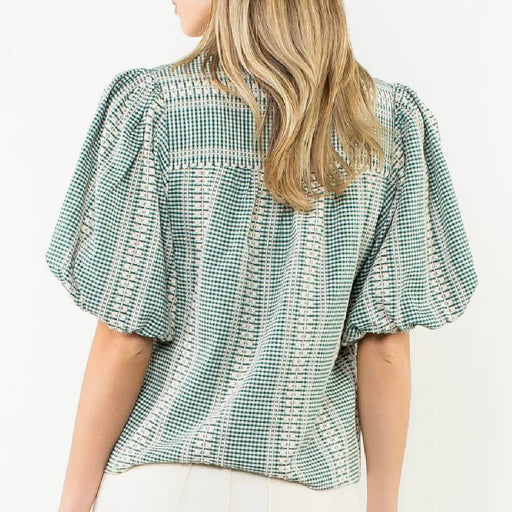 Puff Sleeve Gingham Top WOMEN - Clothing - Tops - Short Sleeved THML Clothing