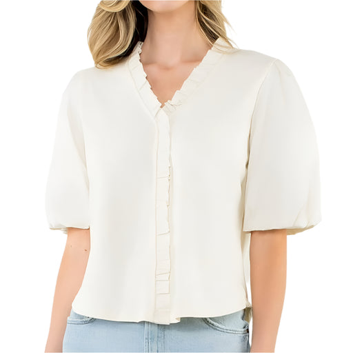 Ruffle Trim Poplin Top - Ivory WOMEN - Clothing - Tops - Short Sleeved THML Clothing