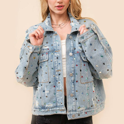 Jewel Embellish Stone Denim Jacket WOMEN - Clothing - Outerwear - Jackets Blue B
