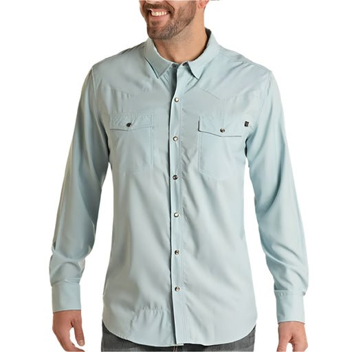 Rock & Roll Denim Men's Tek Pearl Snap Shirt - Aqua MEN - Clothing - Shirts - Long Sleeve Panhandle