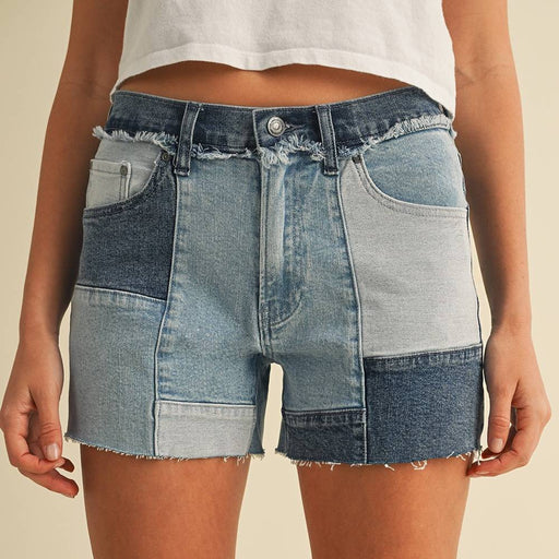 * Stretch Mid Rise Patchwork Denim Shorts - FINAL SALE WOMEN - Clothing - Shorts Anniewear