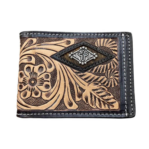3D Tooled Floral Diamond Calf Hair Bilfold Money Clip MEN - Accessories - Wallets & Money Clips M&F Western Products