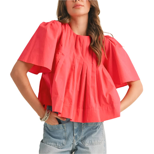 Pleated Top - Cerise Pink WOMEN - Clothing - Tops - Short Sleeved En Merci