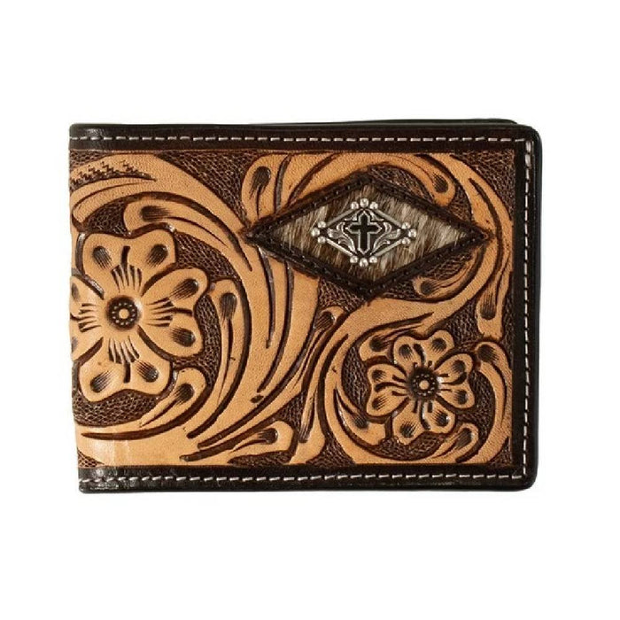 3D Tooled Floral Diamond Calf Hair Bilfold Wallet MEN - Accessories - Wallets & Money Clips M&F Western Products