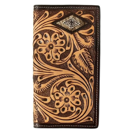3D Tooled Floral Diamond Calf Hair Rodeo Wallet MEN - Accessories - Wallets & Money Clips M&F Western Products