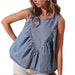 Denim Ruched Sleeveless Top - Light Denim WOMEN - Clothing - Tops - Sleeveless So Me