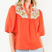 Puff Sleeve Embroidered Top - Orange WOMEN - Clothing - Tops - Short Sleeved THML Clothing