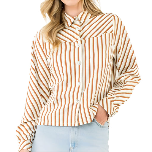 Pearl Button Stripe Top WOMEN - Clothing - Tops - Long Sleeved THML Clothing