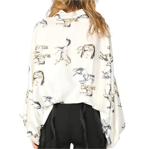 Horse Painted Satin Blouse - Ivory WOMEN - Clothing - Tops - Long Sleeved Beulah Style