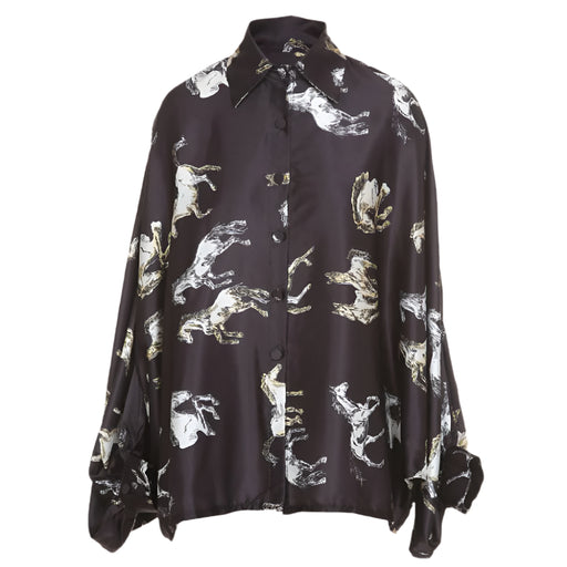 Horse Painted Satin Blouse - Black WOMEN - Clothing - Dresses Beulah Style
