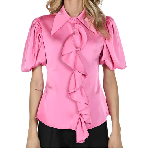 Center Ruffles Satin Blouse WOMEN - Clothing - Tops - Short Sleeved Beulah Style