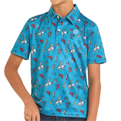 Rock & Roll Denim Boy's Conversational Western Print Polo Shirt KIDS - Boys - Clothing - Shirts - Short Sleeve Shirts Panhandle