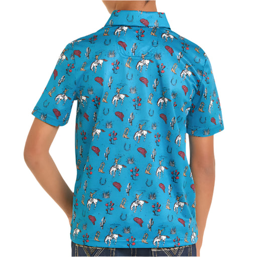 Rock & Roll Denim Boy's Conversational Western Print Polo Shirt KIDS - Boys - Clothing - Shirts - Short Sleeve Shirts Panhandle